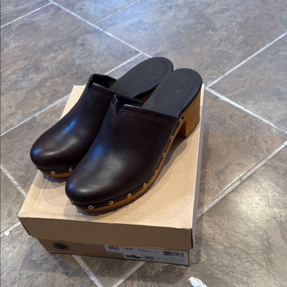 UGG Dark Brown Leather Mules